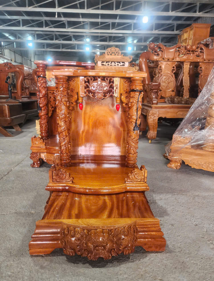 Bàn Thờ Thần Tài Mái Bằng Đồ Thờ Trắng Rồng